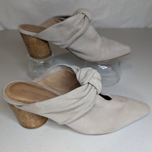Bernardo Finley Suede Knotted Wooden Heel Mule Light Taupe Grey | 7 - Picture 2 of 8